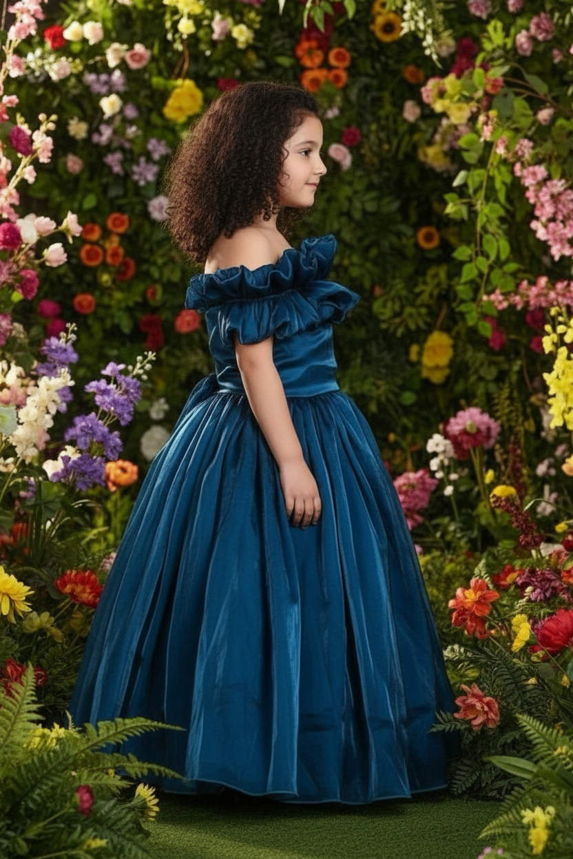 Girls teal Gown length Party frock m250287