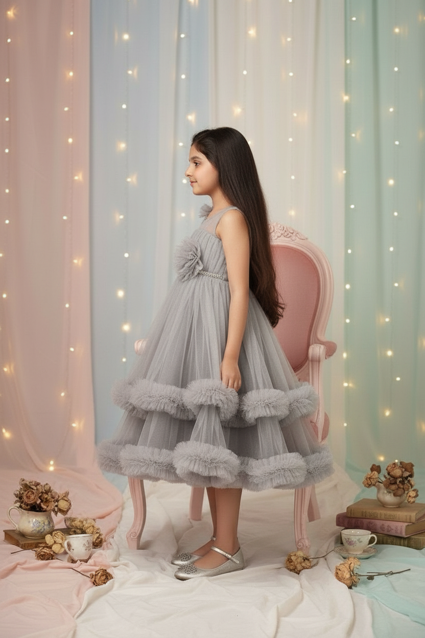 SALE Girls Grey Gown length dress M232601