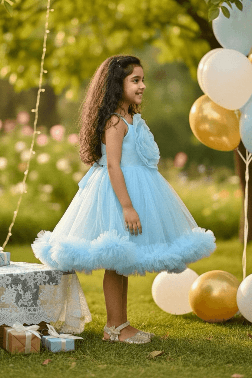 Blue party frock for girls-M250114
