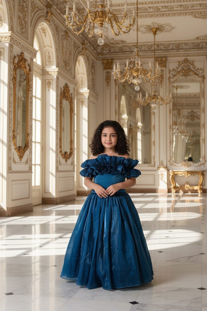 Girls teal Gown length Party frock m250287