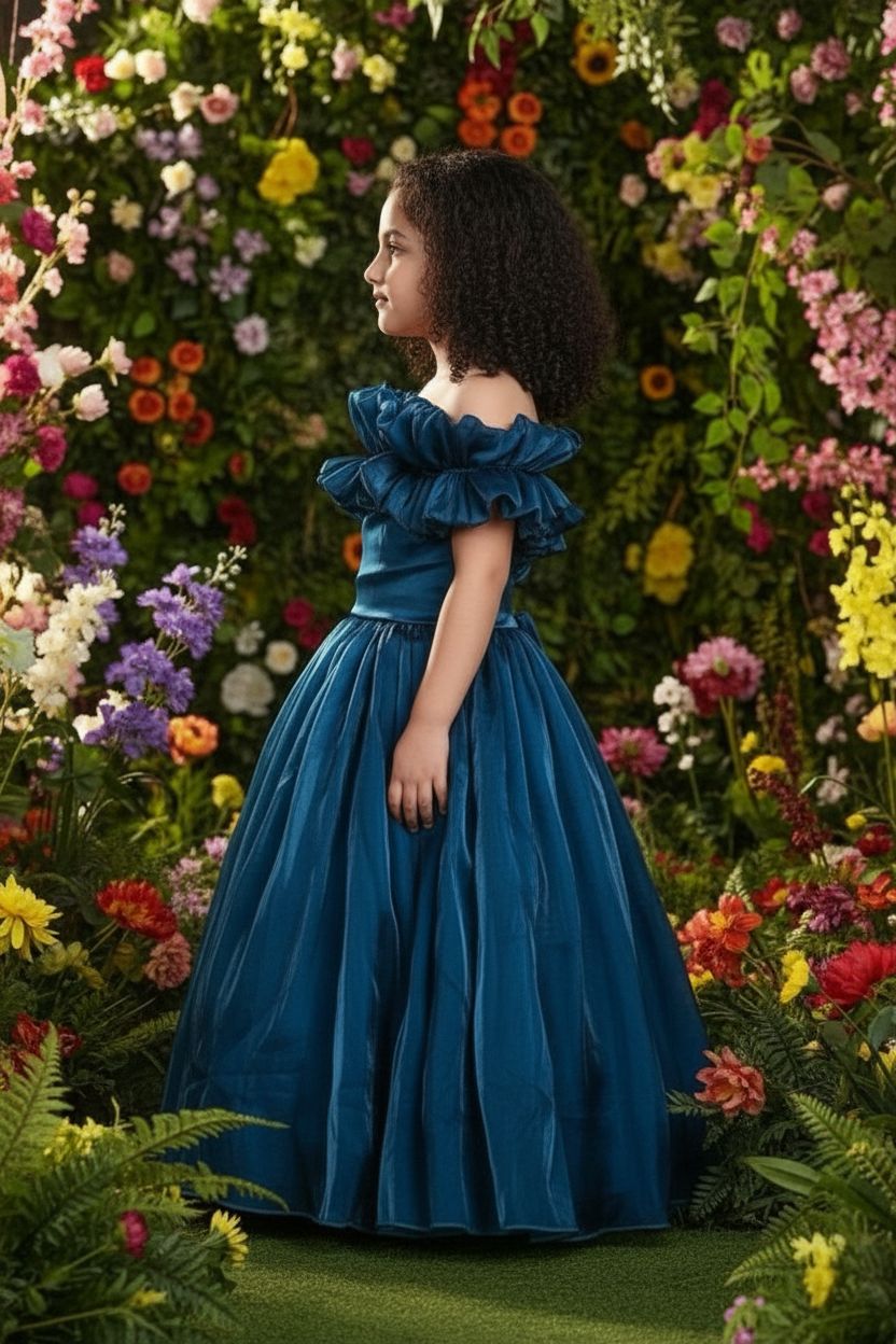 Girls teal Gown length Party frock m250287