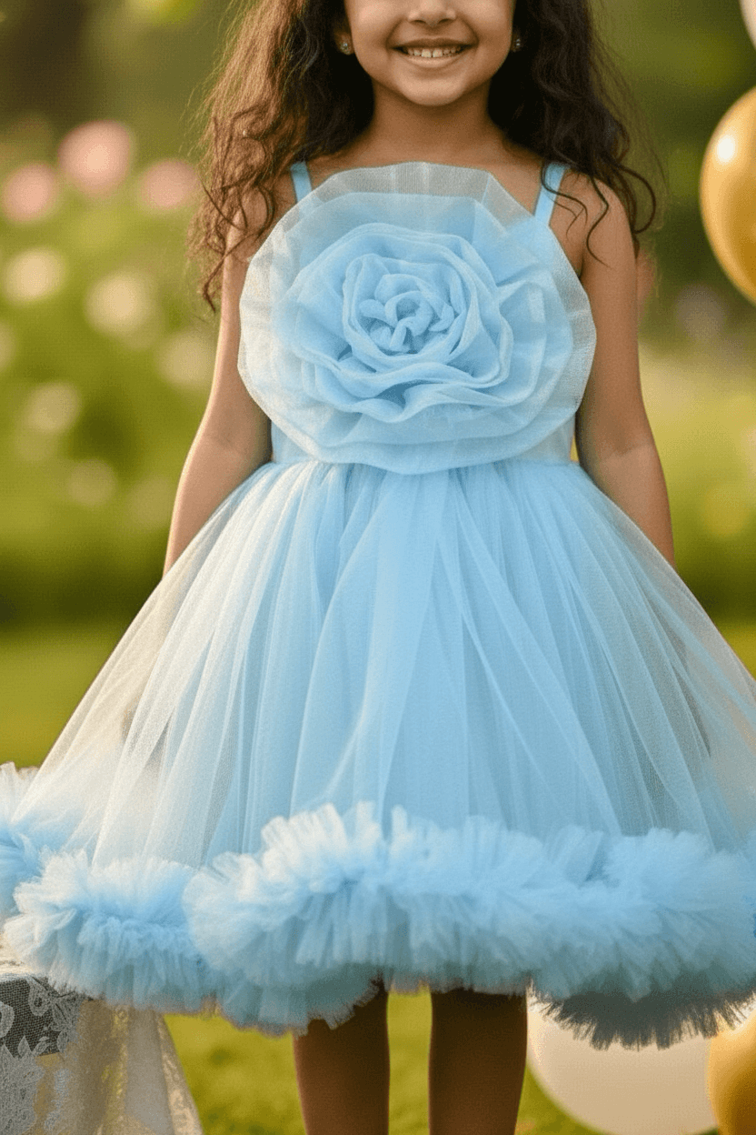 Blue party frock for girls-M250114