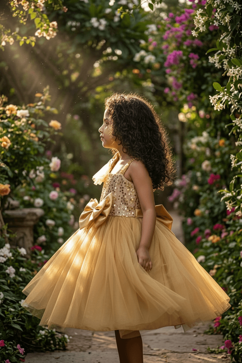 Yellow party frock for girls-M250116
