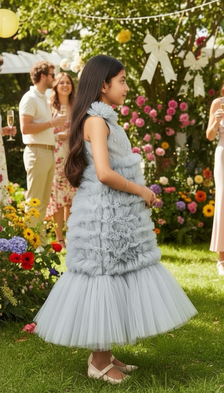 Girls Grey Gown length dress M232401