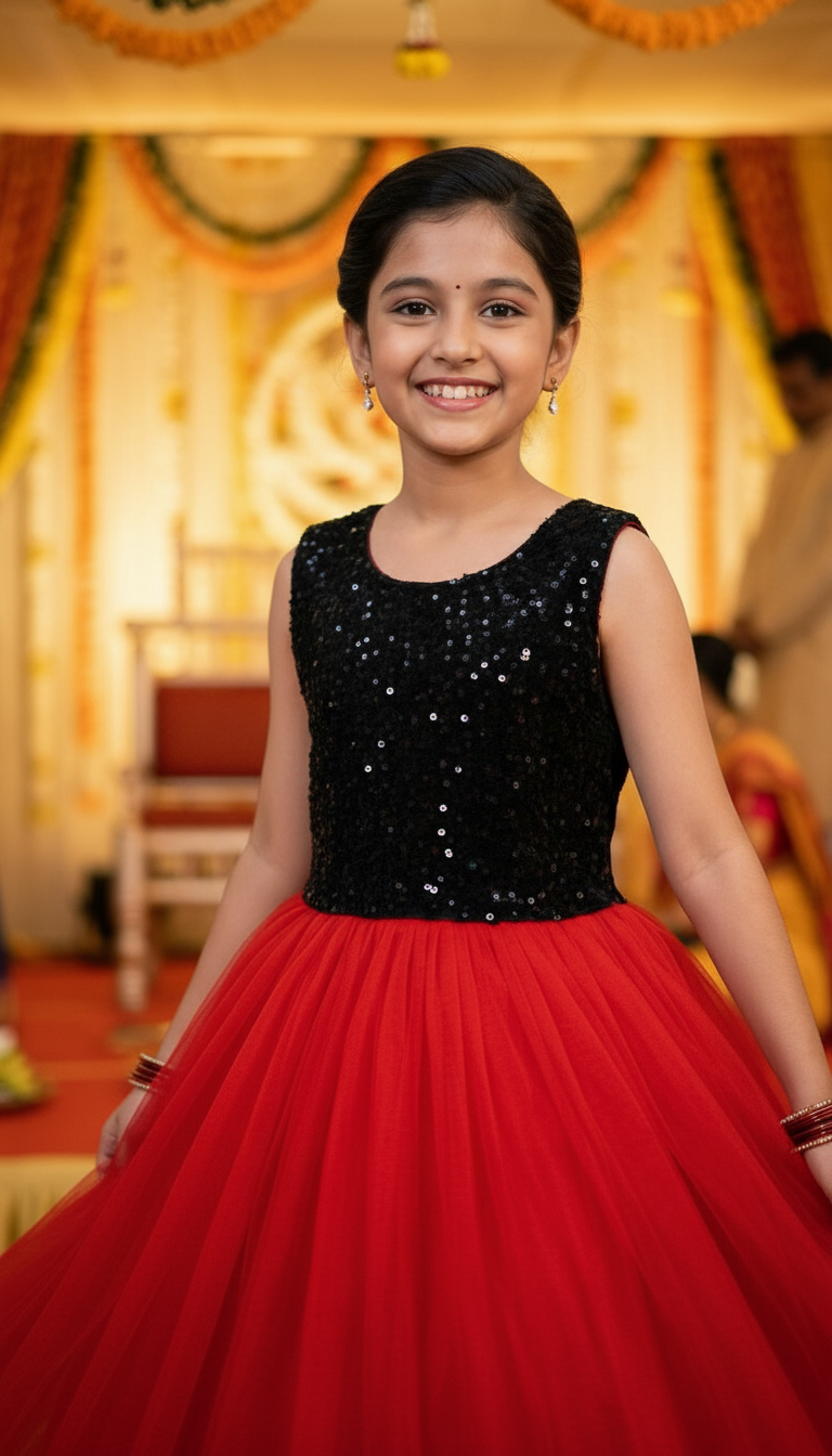 Girls red casual frock m250062