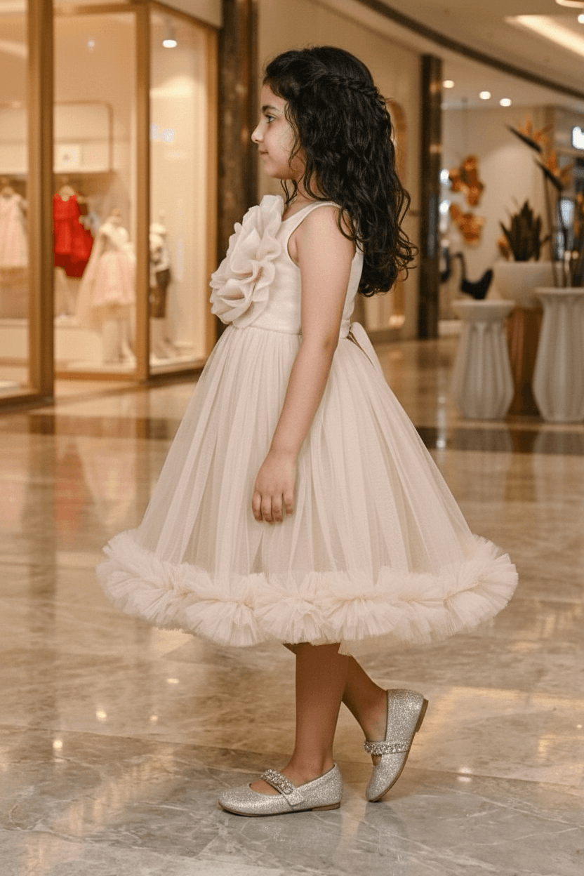 Champagne party frock for girls-M250113