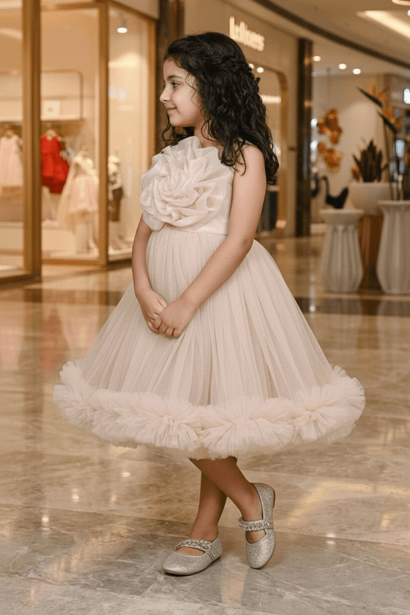 Champagne party frock for girls-M250113