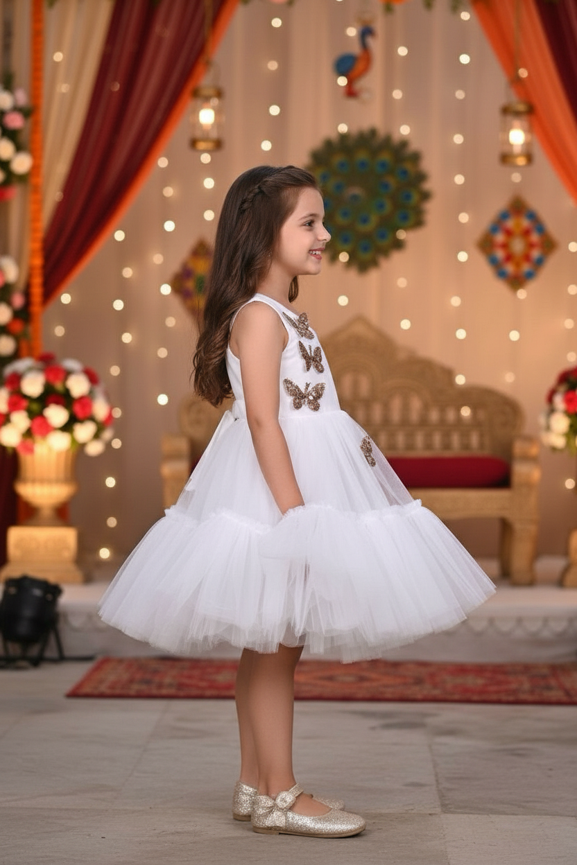 Girls white casual frock m250041