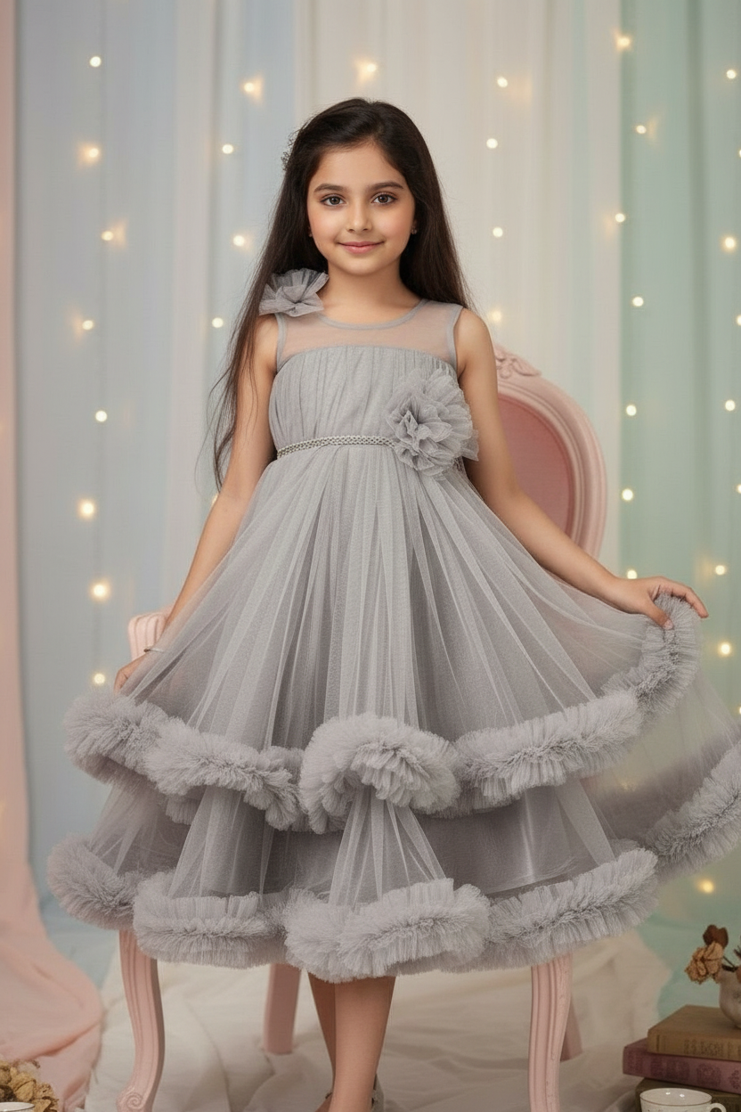 SALE Girls Grey Gown length dress M232601