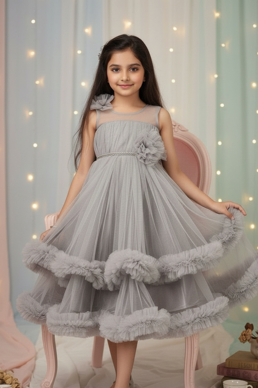 Girls Grey Gown length dress M232601