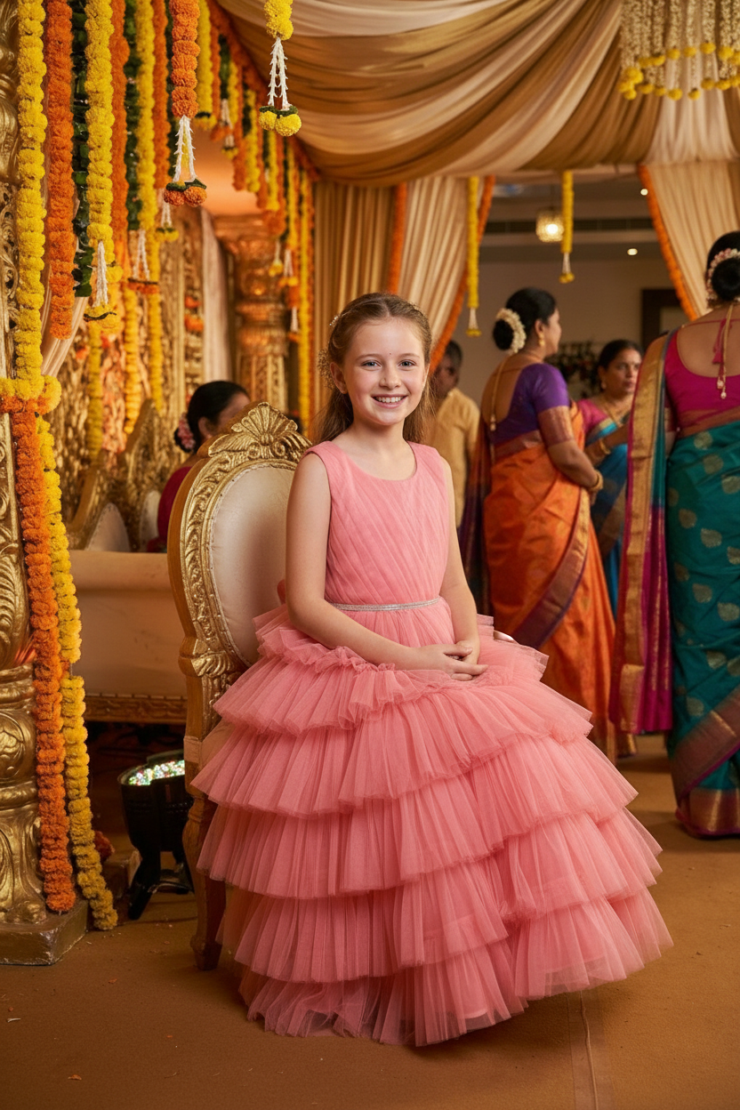 Girls peach casual frock m250059