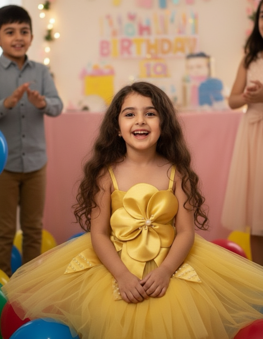 Girls gold casual frock m240055
