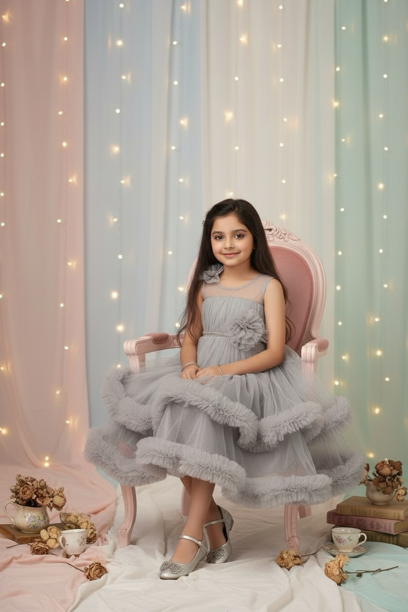 SALE Girls Grey Gown length dress M232601