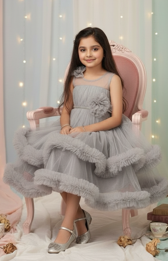 SALE Girls Grey Gown length dress M232601
