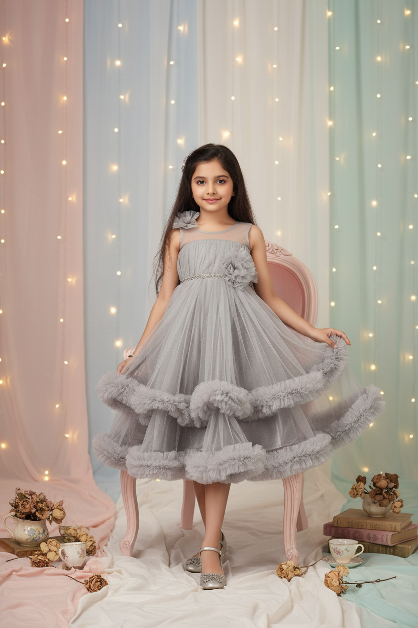 SALE Girls Grey Gown length dress M232601