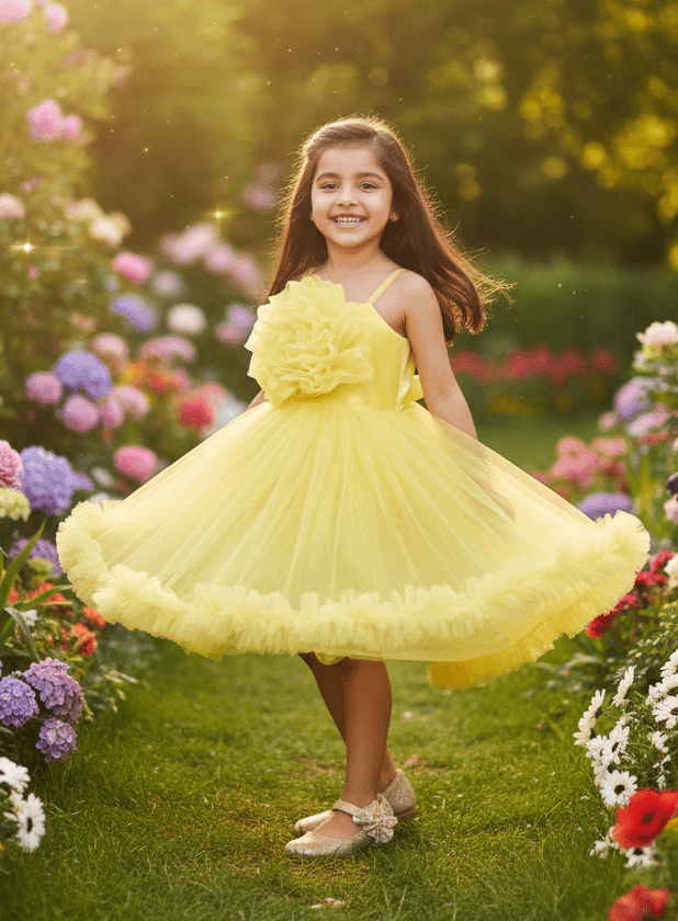 Yellow party frock for girls-M250115