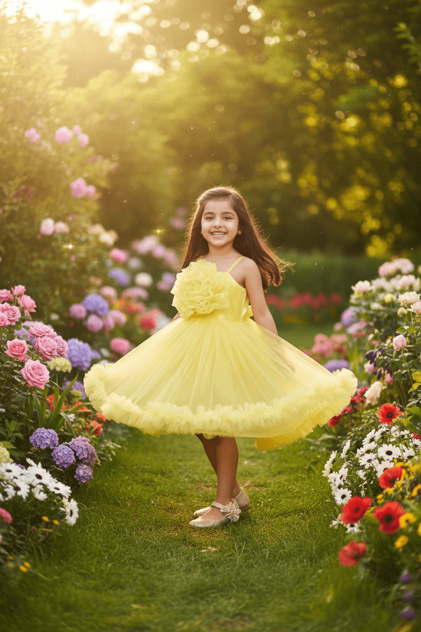 Yellow party frock for girls-M250115