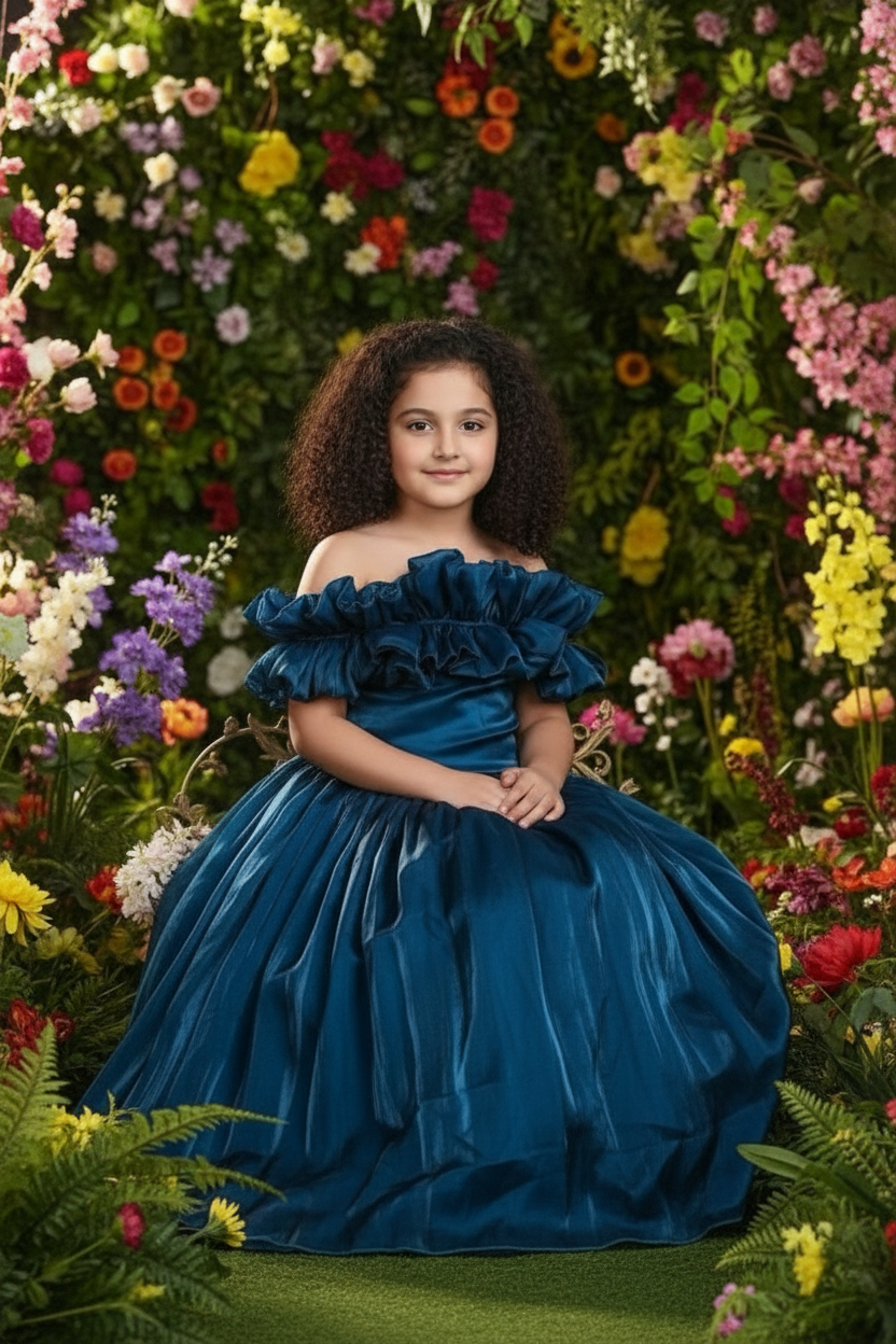 Girls teal Gown length Party frock m250287