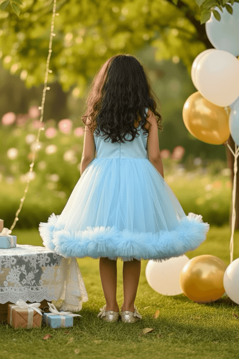 Blue party frock for girls-M250114
