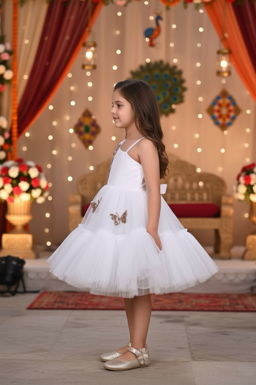 Girls white casual frock m250041