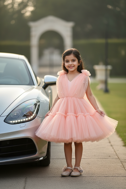 Childrens Party Dresses peach frock m250109