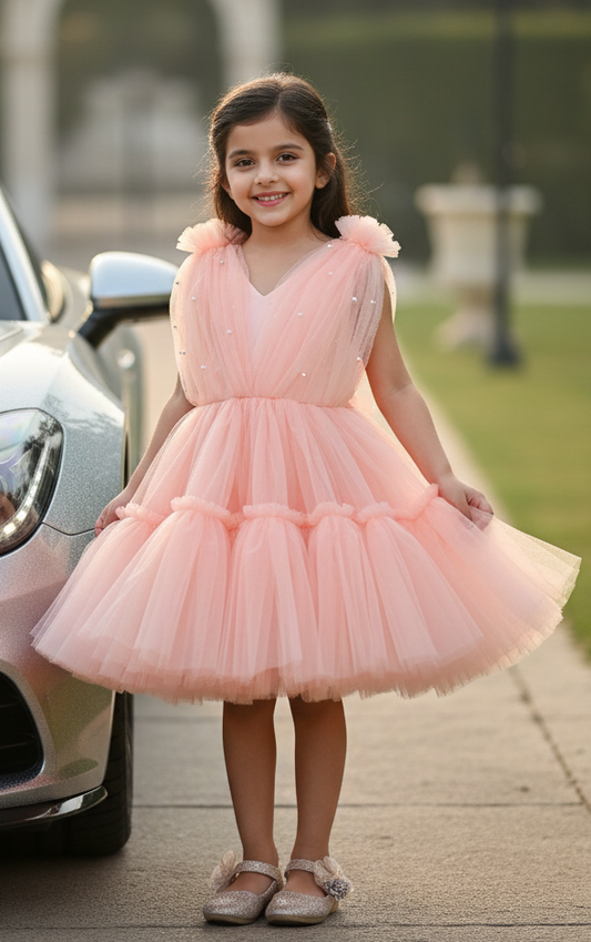 Childrens Party Dresses peach frock m250109
