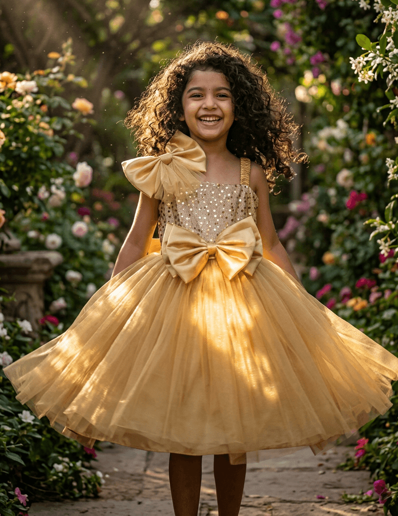 Yellow party frock for girls-M250116