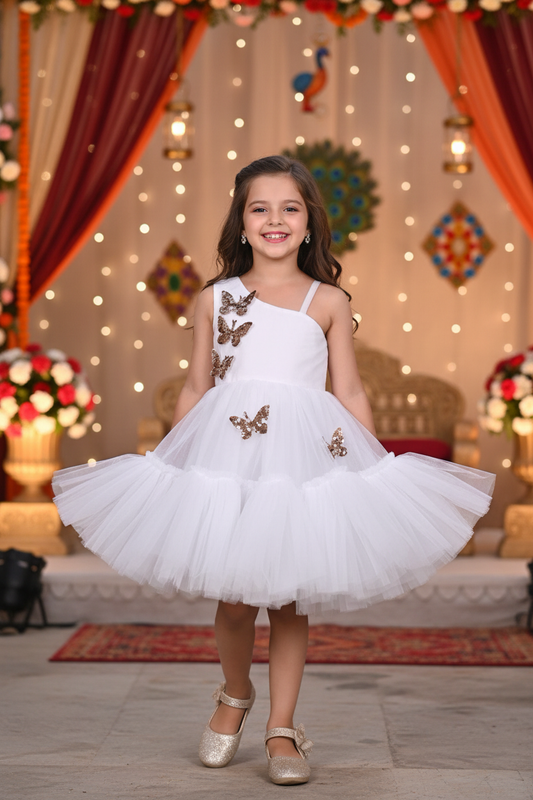 Girls white casual frock m250041
