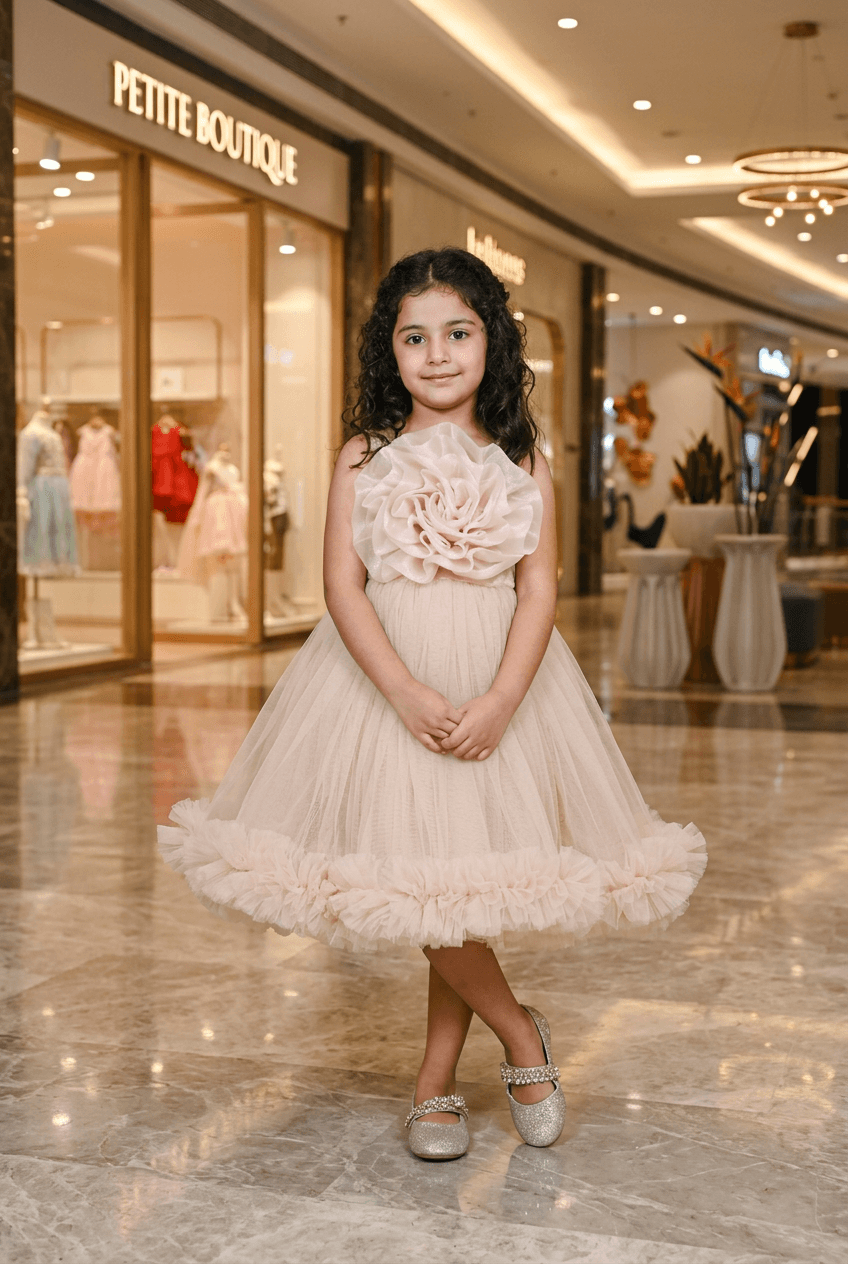 Champagne party frock for girls-M250113