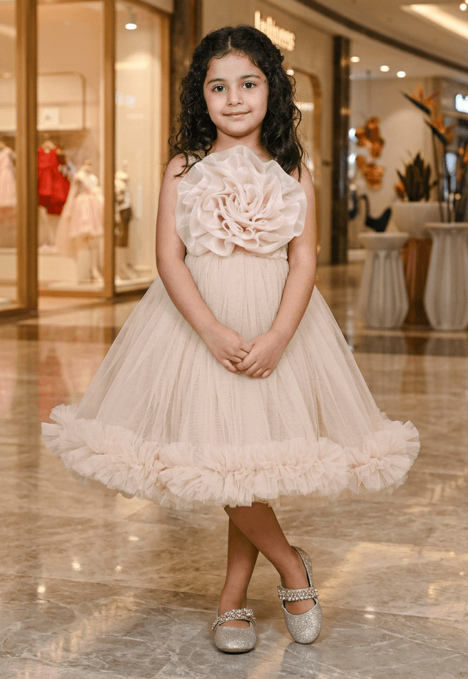 Champagne party frock for girls-M250113