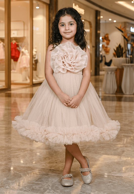 Champagne party frock for girls-M250113