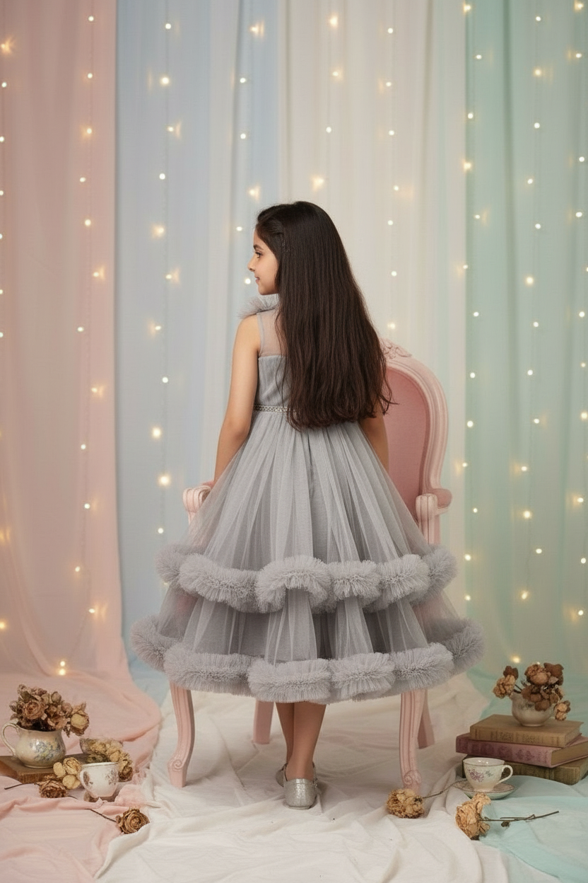 SALE Girls Grey Gown length dress M232601