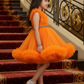 Girls orange knee length Party frock m240013