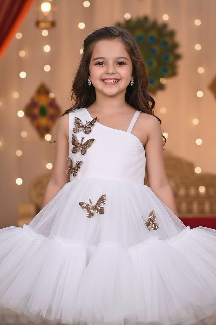 Girls white casual frock m250041