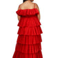 Red layered high low party wear gown