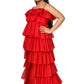 Red layered high low party wear gown