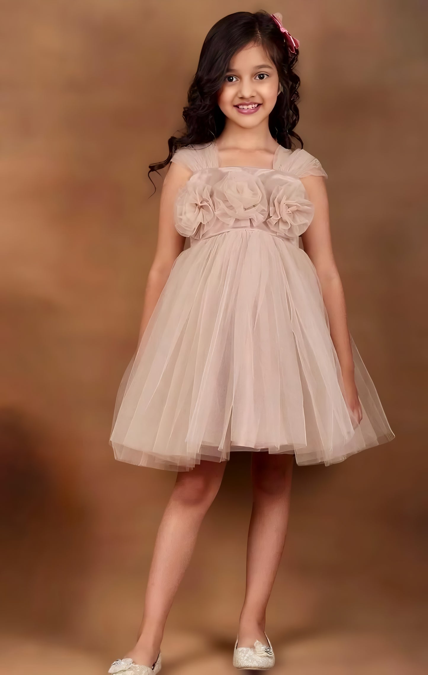 Girls Champagne casual frock m250129