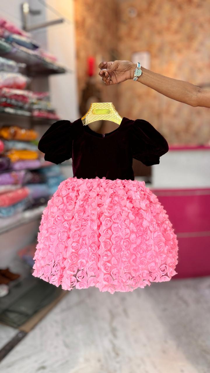 Maroon party frock for girls-M260155