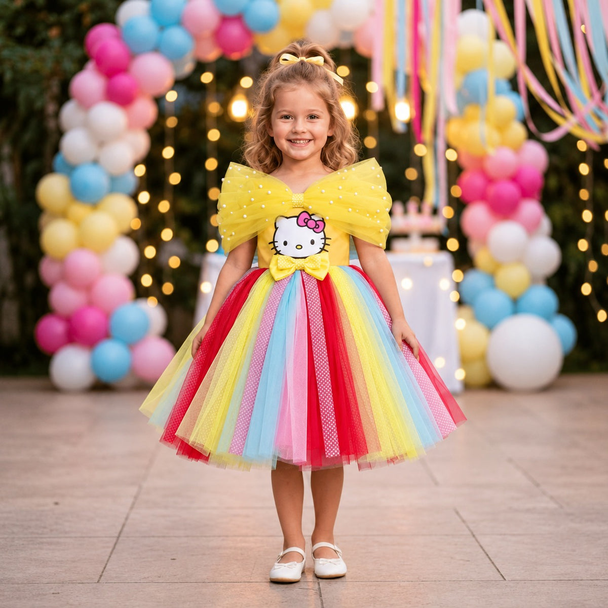 Yellow Hello kitty Party Frock for Girls M260293