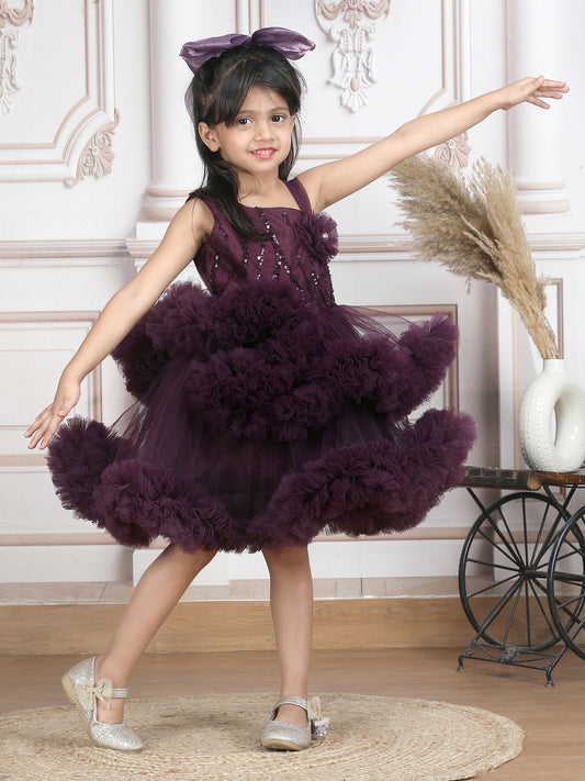 Girls wine Knee length Party frock
