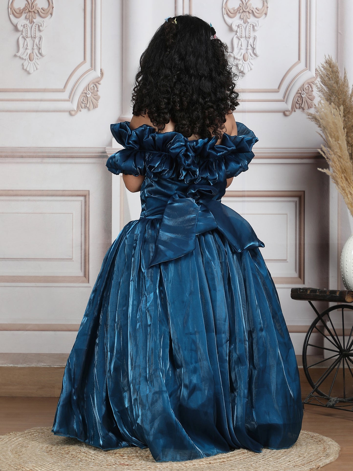 Girls teal Gown length Party frock m250287