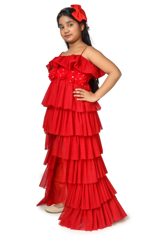 Girls Red Gown length Party dress M231001