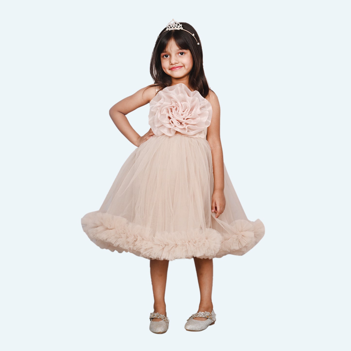 Champagne party frock for girls-M250113