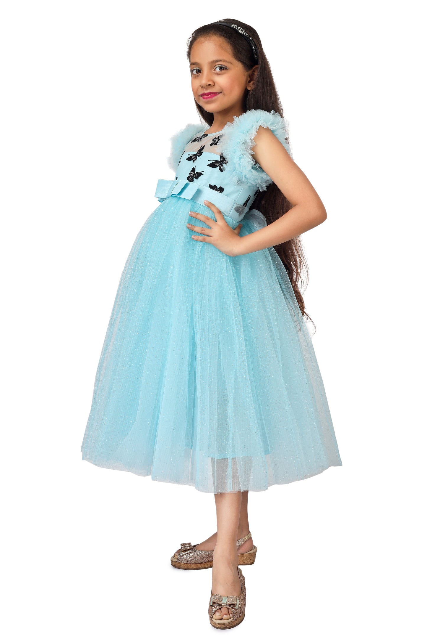 Girls blue knee length Party frock m234901