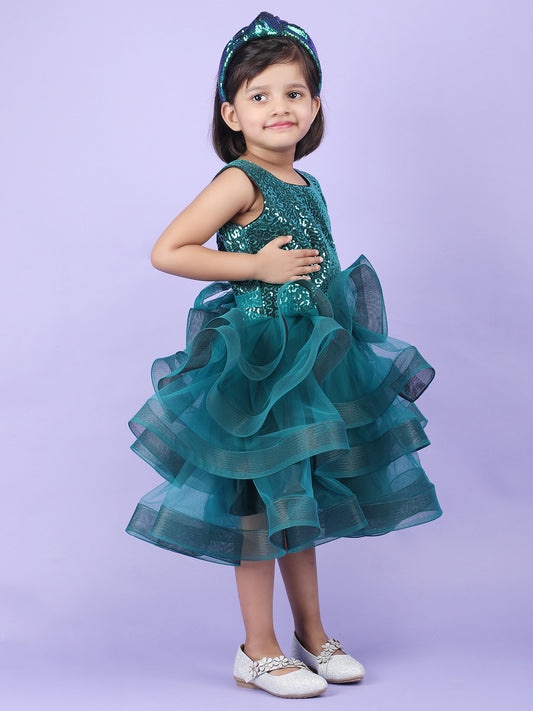 Girls Green knee length Party frock m240019