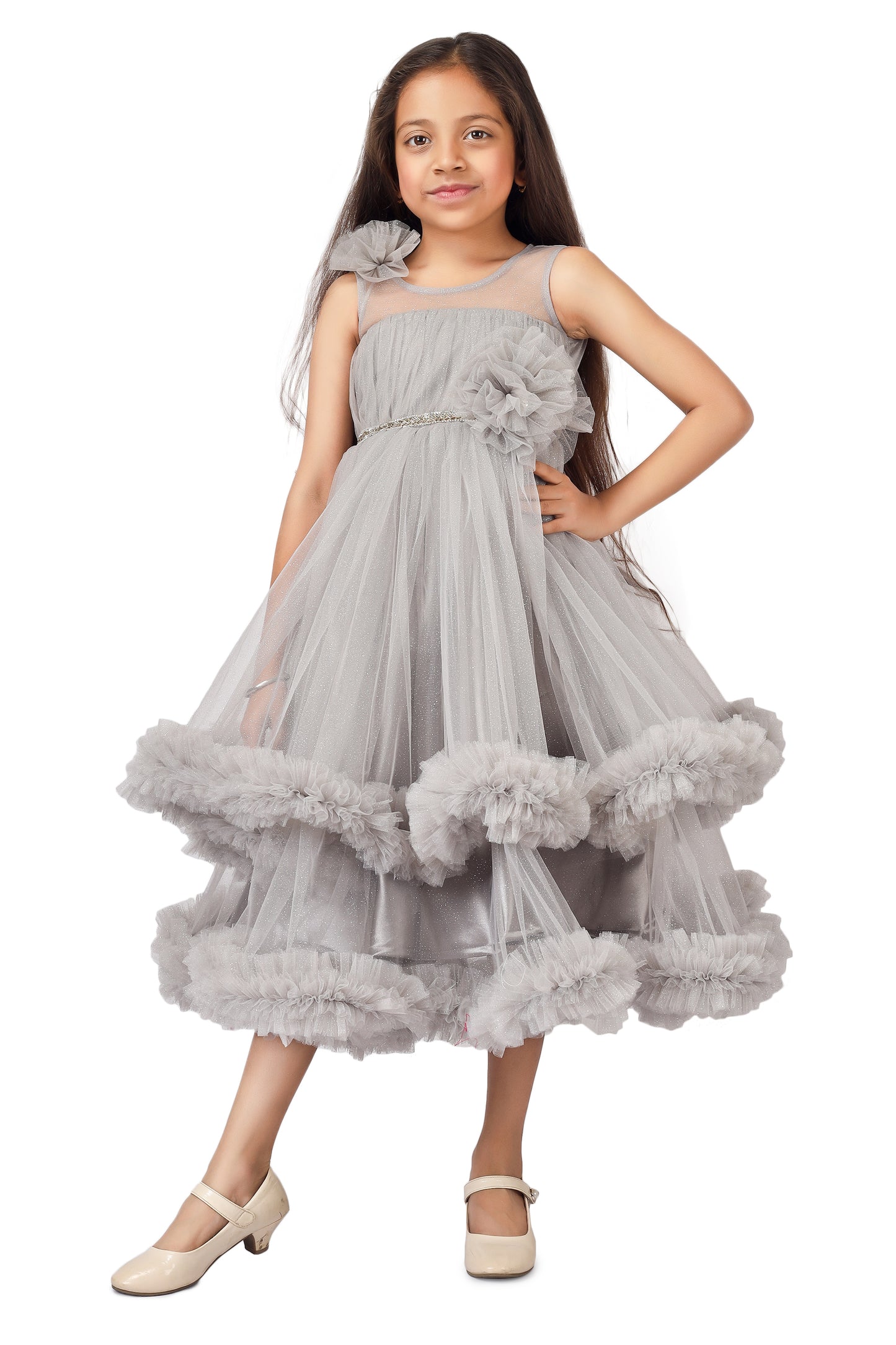 Girls Grey Gown length dress M232601