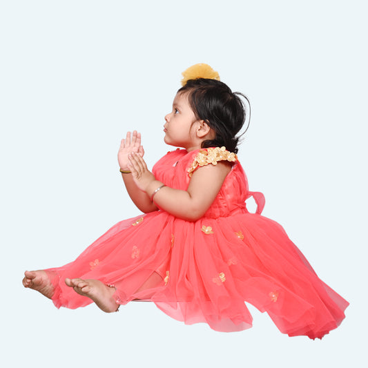 Girls peach casual frock m250064