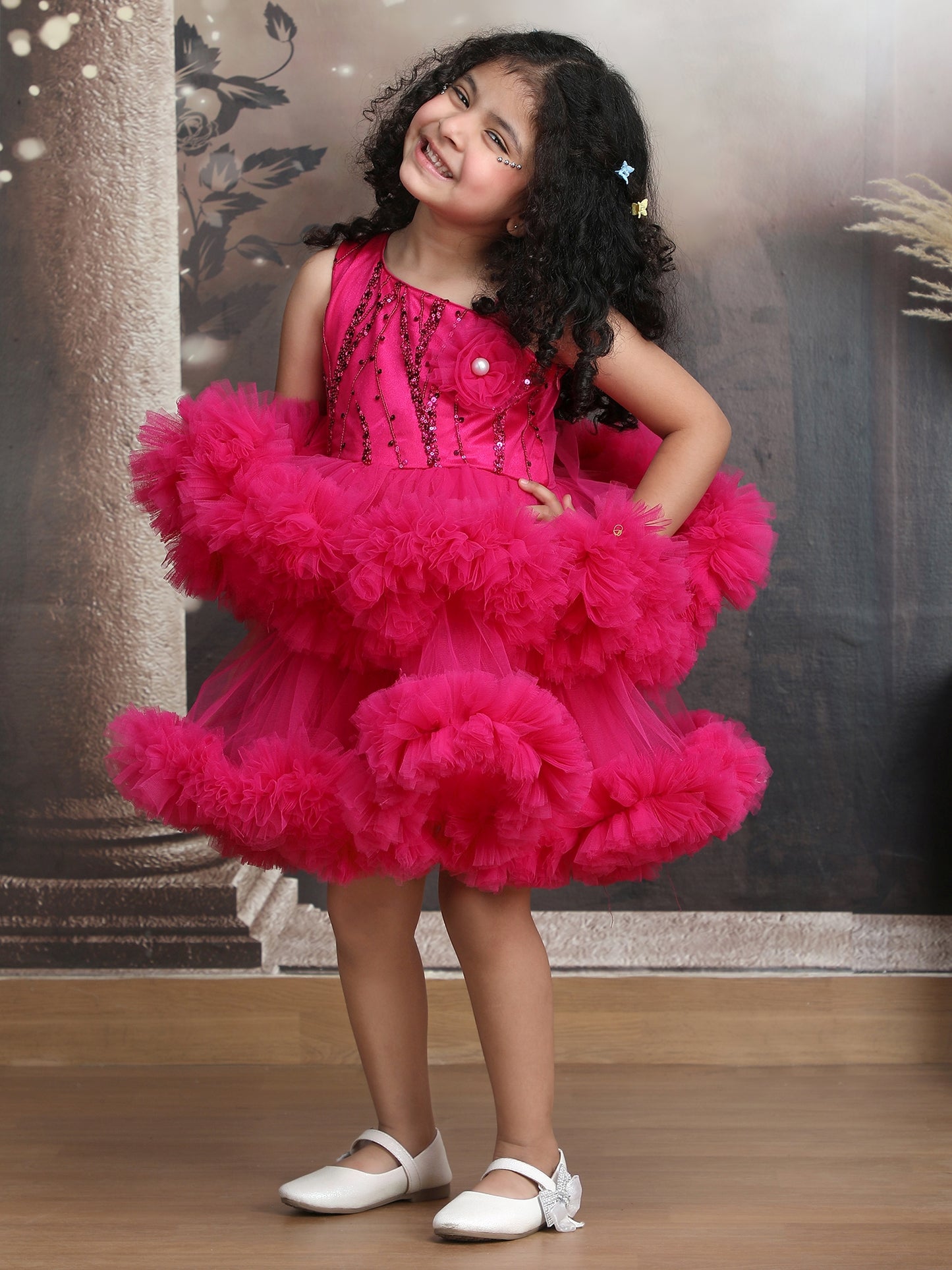 Girls magenta Knee length Party frock