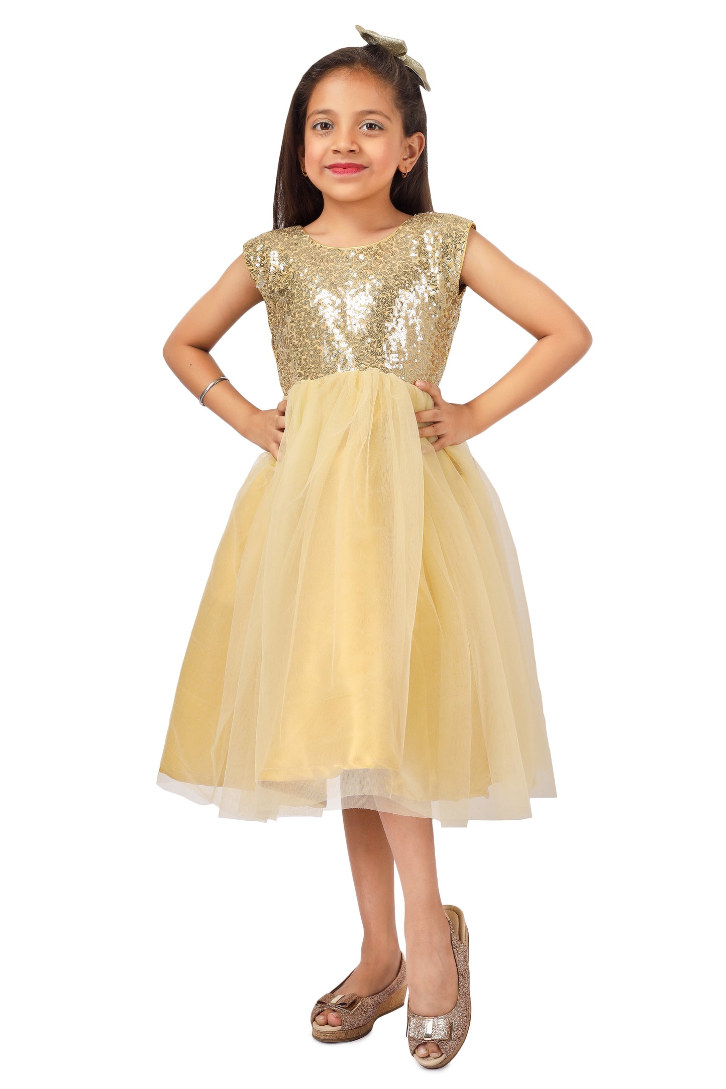 Girls golden knee length Party frock M234201