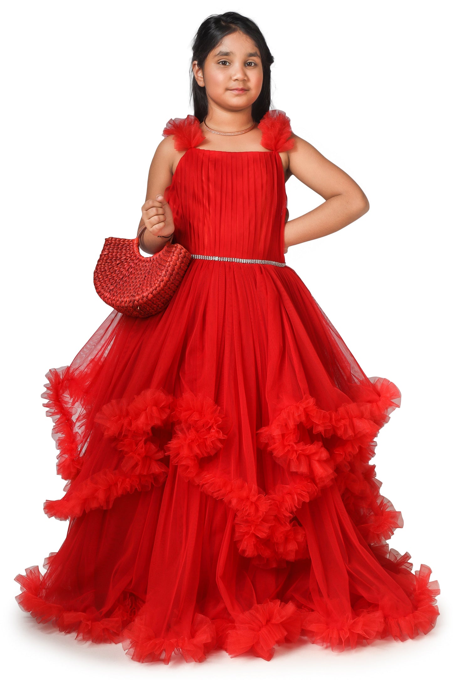 Girls Red Gown length premium dress M230901